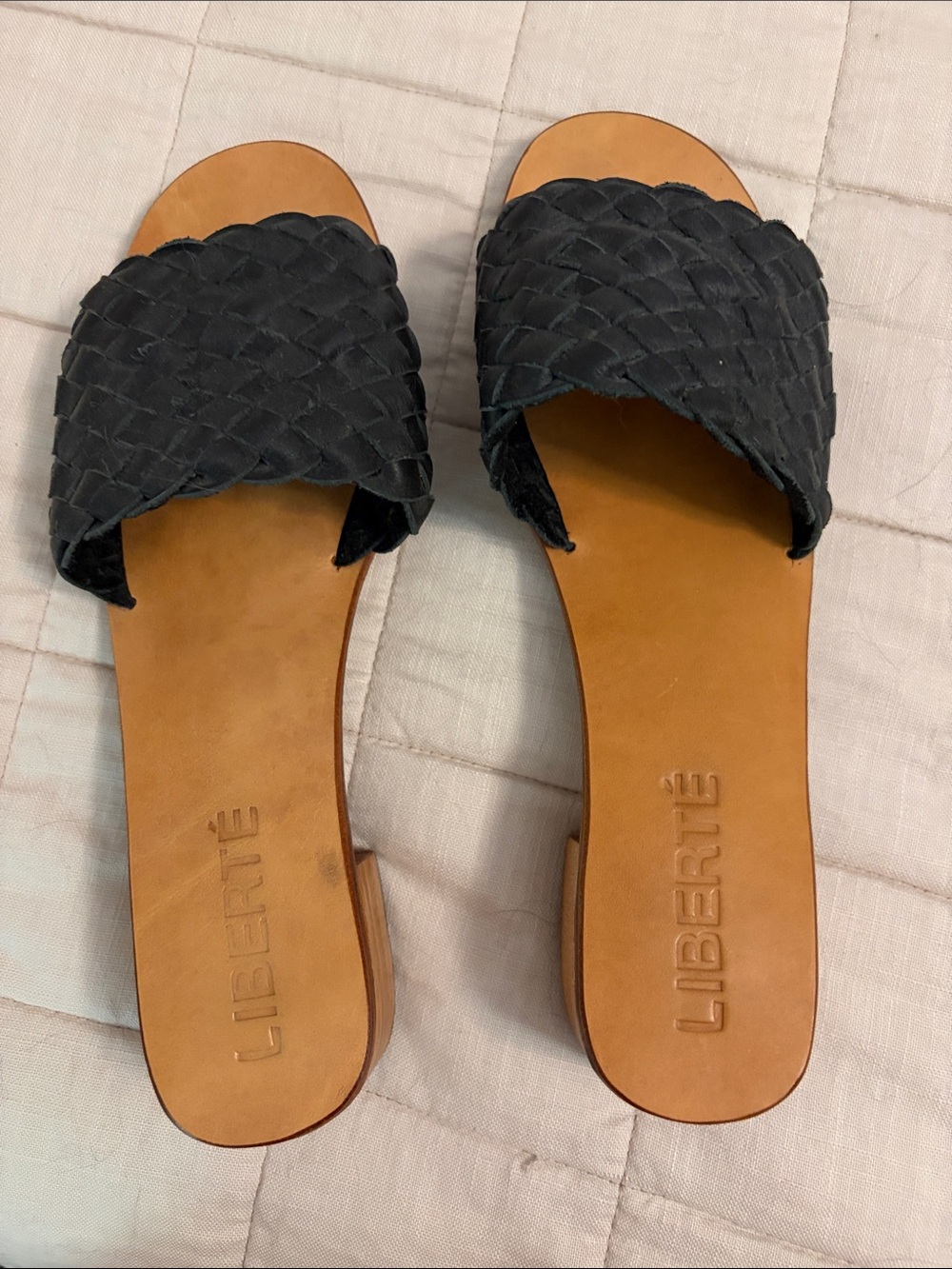 LIBERTÉ Black Woven Slide Mules
